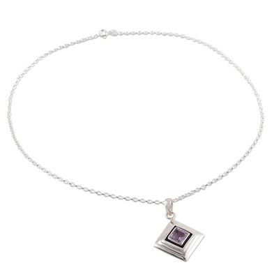 Alternate image for Amethyst and Sterling Silver Modern Necklace from India Feminine Purple