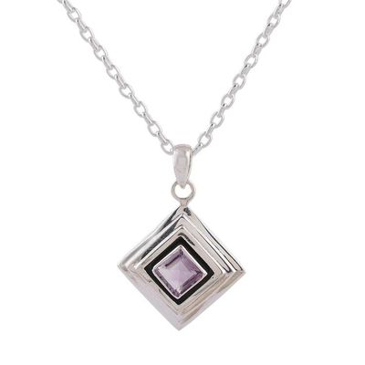 Alternate image for Amethyst and Sterling Silver Modern Necklace from India Feminine Purple