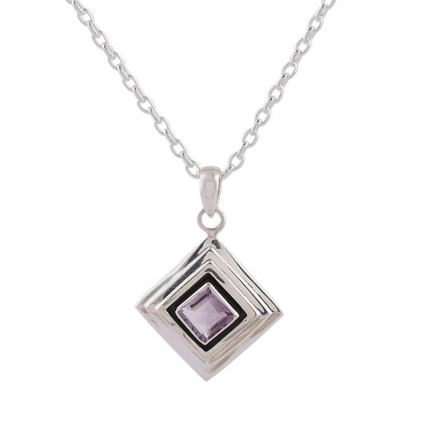 Alternate image for Amethyst and Sterling Silver Modern Necklace from India Feminine Purple