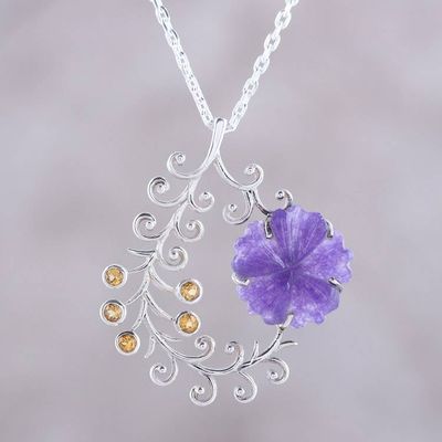 Alternate image for Quartz and Citrine Flower Pendant Necklace from India Floral Pods