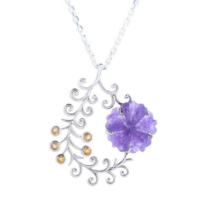 Alternate image for Quartz and Citrine Flower Pendant Necklace from India Floral Pods