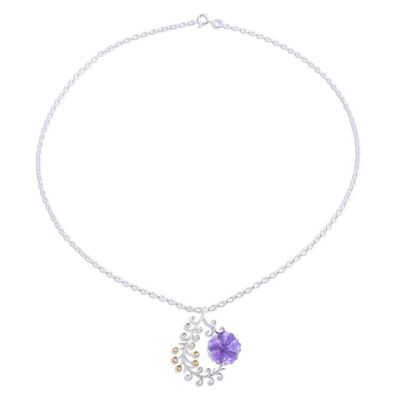 Alternate image for Quartz and Citrine Flower Pendant Necklace from India Floral Pods