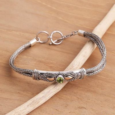 Alternate image for Sterling Silver Naga Chain Bracelet with Peridot Front to Back in Green