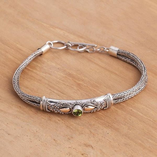 Alternate image for Sterling Silver Naga Chain Bracelet with Peridot Front to Back in Green