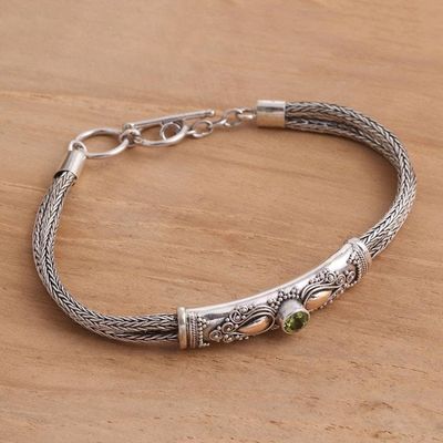Alternate image for Sterling Silver Naga Chain Bracelet with Peridot Front to Back in Green