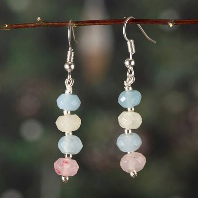 Primary image for Beaded Dangle Earrings with Pastel-Hued Faceted Onyx Stones Pastel Whisper