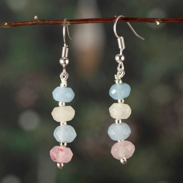 Alternate image for Beaded Dangle Earrings with Pastel-Hued Faceted Onyx Stones Pastel Whisper
