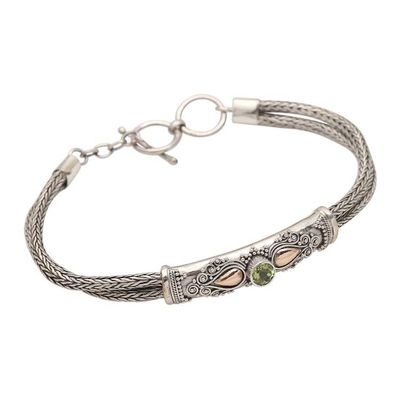 Alternate image for Sterling Silver Naga Chain Bracelet with Peridot Front to Back in Green