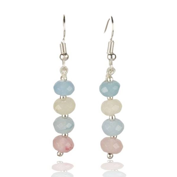 Alternate image for Beaded Dangle Earrings with Pastel-Hued Faceted Onyx Stones Pastel Whisper