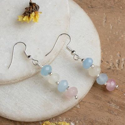 Alternate image for Beaded Dangle Earrings with Pastel-Hued Faceted Onyx Stones Pastel Whisper