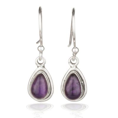 Alternate image for Drop-Shaped Sterling Silver and Amethyst Dangle Earrings Purple Drop
