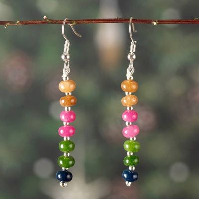 Primary image for Colorful Beaded Dangle Earrings with 14 Round Onyx Stones Carnival Bloom