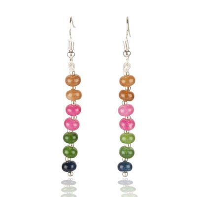 Alternate image for Colorful Beaded Dangle Earrings with 14 Round Onyx Stones Carnival Bloom