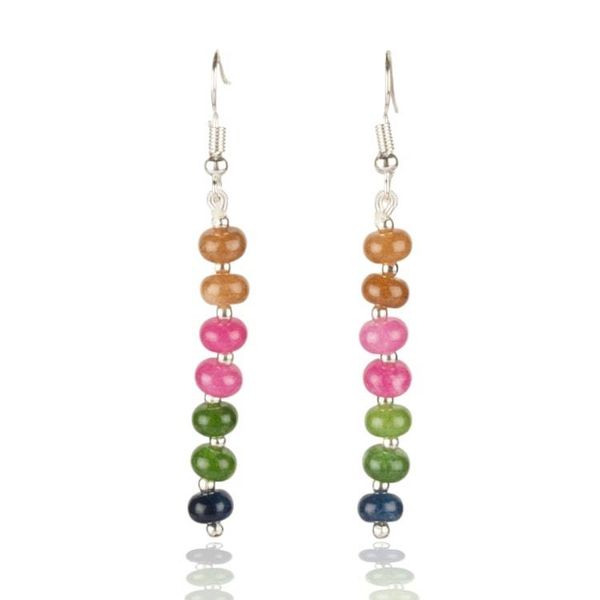 Alternate image for Colorful Beaded Dangle Earrings with 14 Round Onyx Stones Carnival Bloom