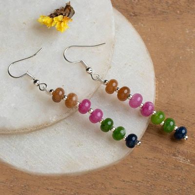 Alternate image for Colorful Beaded Dangle Earrings with 14 Round Onyx Stones Carnival Bloom