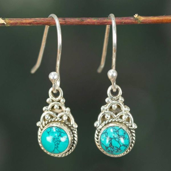Alternate image for Classic Sterling Silver and Recon Turquoise Dangle Earrings Enchanted Lagoon