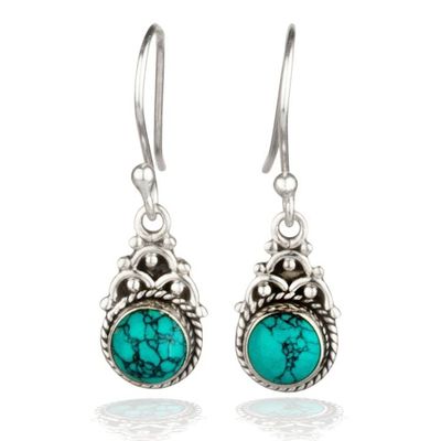 Alternate image for Classic Sterling Silver and Recon Turquoise Dangle Earrings Enchanted Lagoon
