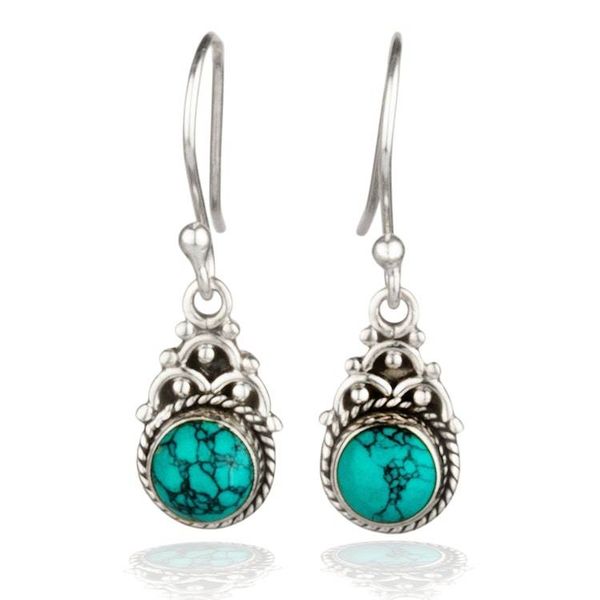 Alternate image for Classic Sterling Silver and Recon Turquoise Dangle Earrings Enchanted Lagoon