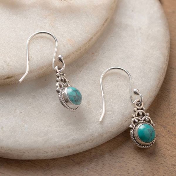 Alternate image for Classic Sterling Silver and Recon Turquoise Dangle Earrings Enchanted Lagoon