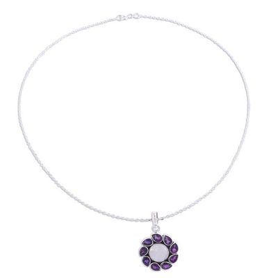 Alternate image for Amethyst and Rainbow Moonstone Pendant Necklace from India Floral Windmill