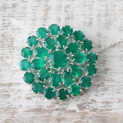 Primary image for Green Onyx Pendant on Sterling Silver Necklace from India Viridian Burst