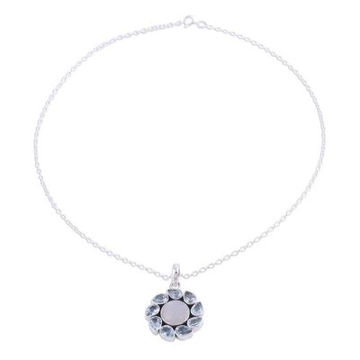 Alternate image for Blue Topaz and Rainbow Moonstone Pendant Necklace from India Floral Windmill