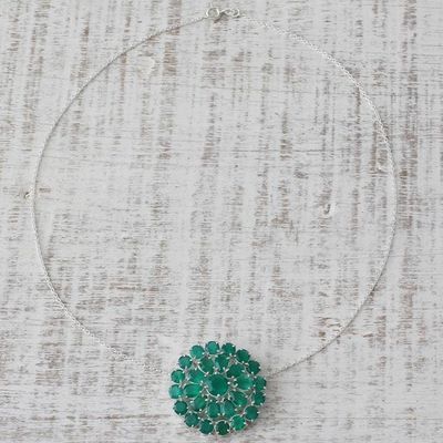 Alternate image for Green Onyx Pendant on Sterling Silver Necklace from India Viridian Burst