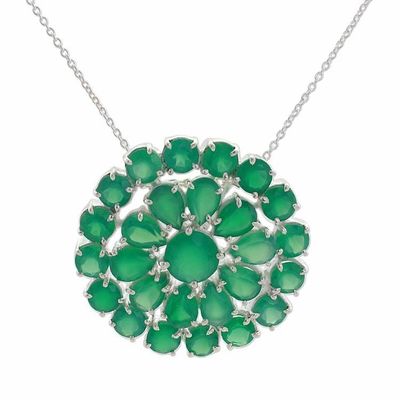 Alternate image for Green Onyx Pendant on Sterling Silver Necklace from India Viridian Burst