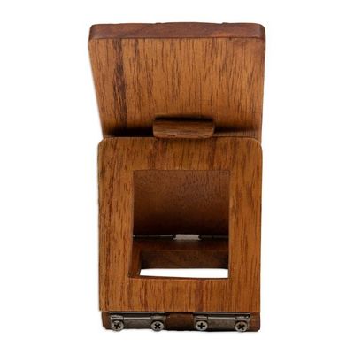 Alternate image for Nature-Inspired Leafy Hand-Carved Jempinis Wood Phone Stand Thriving Flower