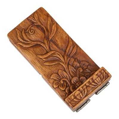 Alternate image for Nature-Inspired Leafy Hand-Carved Jempinis Wood Phone Stand Thriving Flower