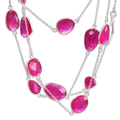 Alternate image for Long Sterling Silver and Pink Quartz Station Necklace Pink Duduma Majesty
