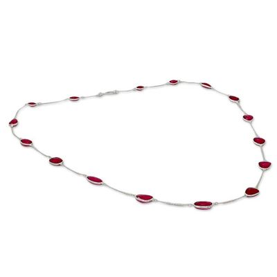 Alternate image for Long Sterling Silver and Pink Quartz Station Necklace Pink Duduma Majesty