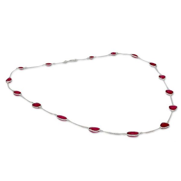 Alternate image for Long Sterling Silver and Pink Quartz Station Necklace Pink Duduma Majesty