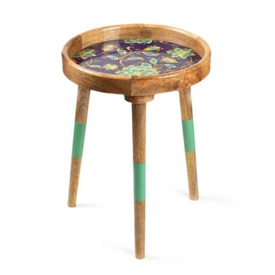 Alternate image for Floral Leaf-Themed Wood Accent Side Table with Resin Coating Floral Prism