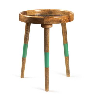 Alternate image for Floral Leaf-Themed Wood Accent Side Table with Resin Coating Floral Prism
