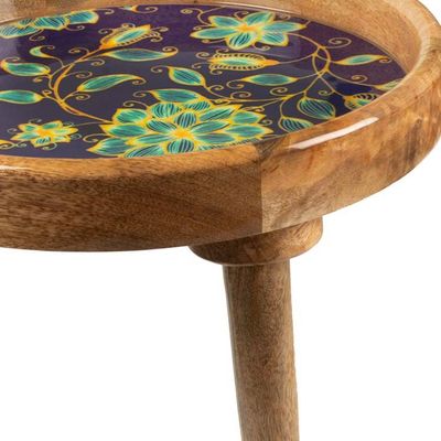 Alternate image for Floral Leaf-Themed Wood Accent Side Table with Resin Coating Floral Prism