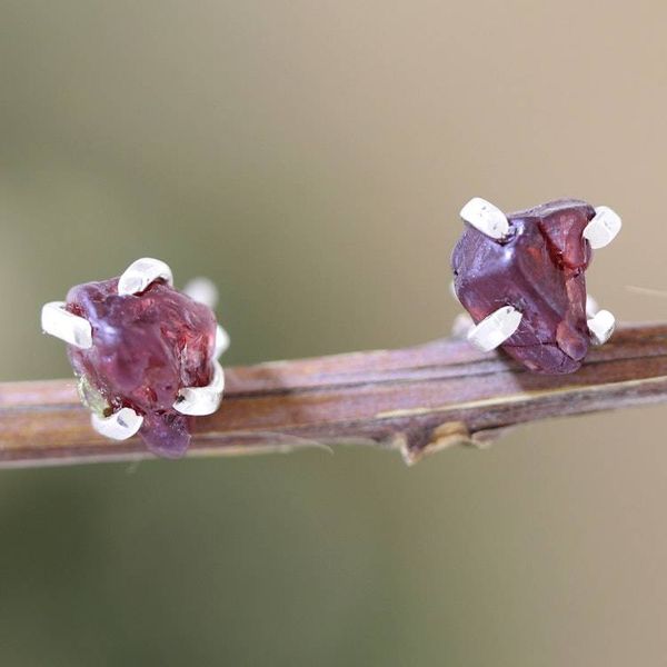Alternate image for Sterling Silver Stud Earrings with Natural Garnet Gemstones Perseverance Core