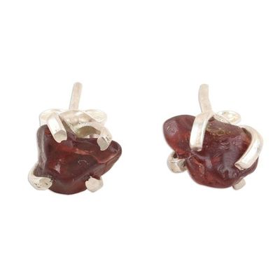 Alternate image for Sterling Silver Stud Earrings with Natural Garnet Gemstones Perseverance Core