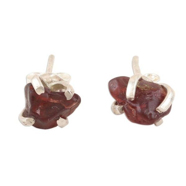 Alternate image for Sterling Silver Stud Earrings with Natural Garnet Gemstones Perseverance Core