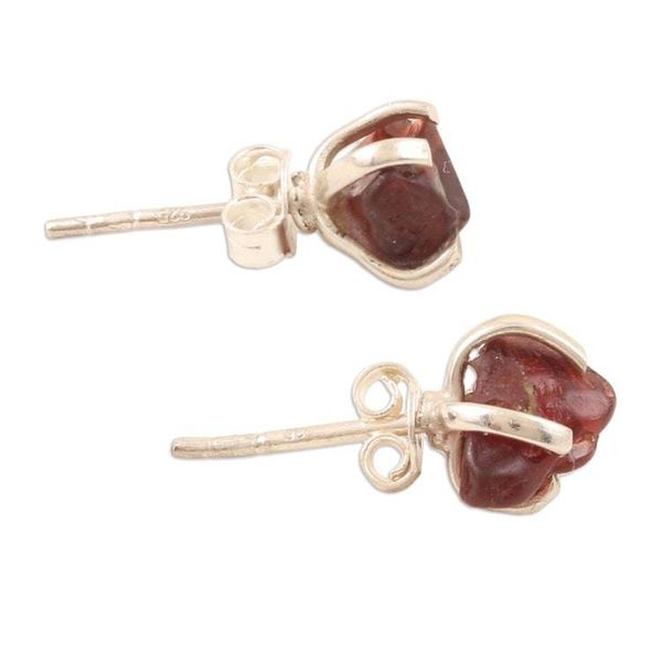 Alternate image for Sterling Silver Stud Earrings with Natural Garnet Gemstones Perseverance Core