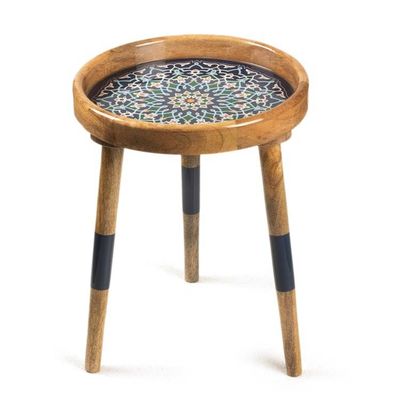 Alternate image for Floral Tile-Themed Wood Accent Side Table with Resin Coating Tide of Mosaics