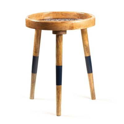 Alternate image for Floral Tile-Themed Wood Accent Side Table with Resin Coating Tide of Mosaics