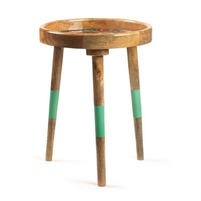 Alternate image for Wood Accent Side Table with Resin Coat and Mosaic Motifs Universal Tiles
