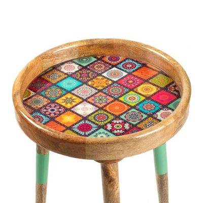 Alternate image for Wood Accent Side Table with Resin Coat and Mosaic Motifs Universal Tiles