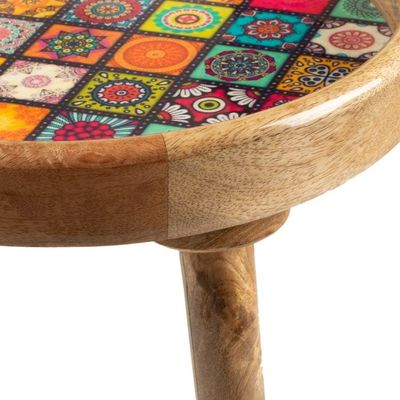 Alternate image for Wood Accent Side Table with Resin Coat and Mosaic Motifs Universal Tiles