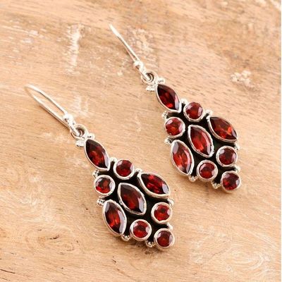 Alternate image for Handmade Sterling Silver and Garnet Dangle Earrings Red Tower