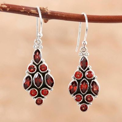 Alternate image for Handmade Sterling Silver and Garnet Dangle Earrings Red Tower