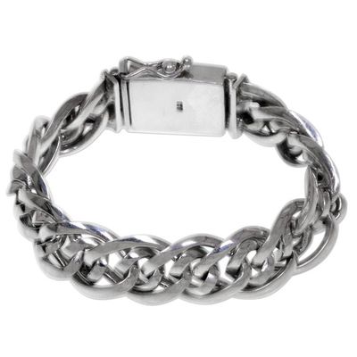 Alternate image for Artisan Crafted Chunky Sterling Silver Mens Bracelet Bali Duo