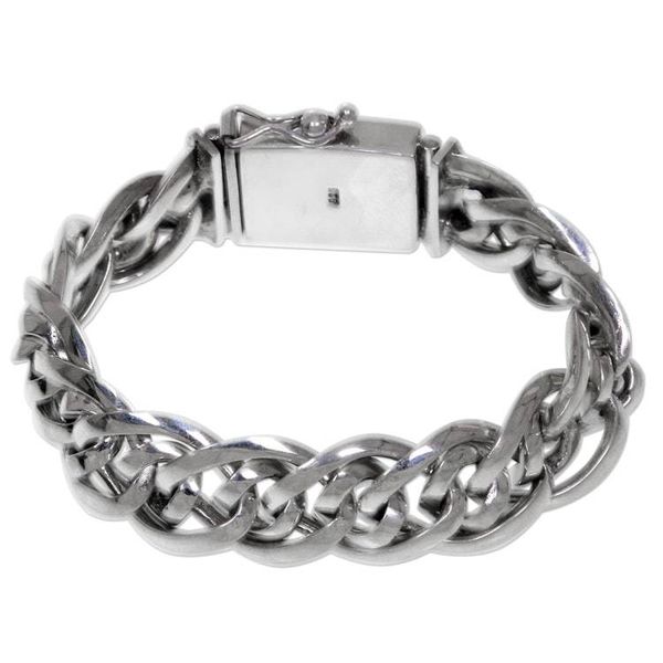 Alternate image for Artisan Crafted Chunky Sterling Silver Mens Bracelet Bali Duo
