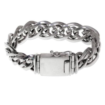 Alternate image for Artisan Crafted Chunky Sterling Silver Mens Bracelet Bali Duo